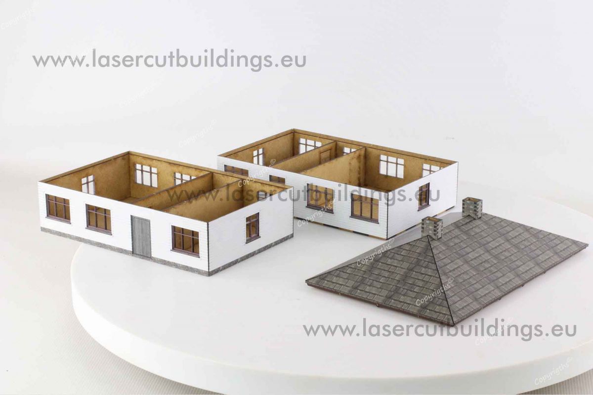 Dom Amerykański LBHP0193 28mm HDF prepaint - zdjęty dach dwa piętra wnętrze widok z góry Laser Cut Buildings
