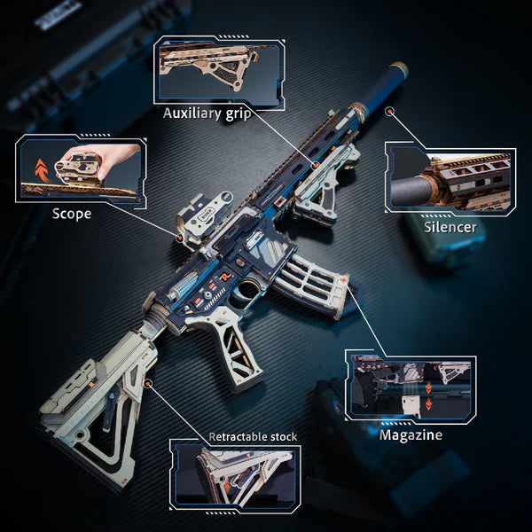 Karabinek M416 Carbine Justice Guard ROKR LQB02 – składanie kolby modelu rękami, elementy z drewna