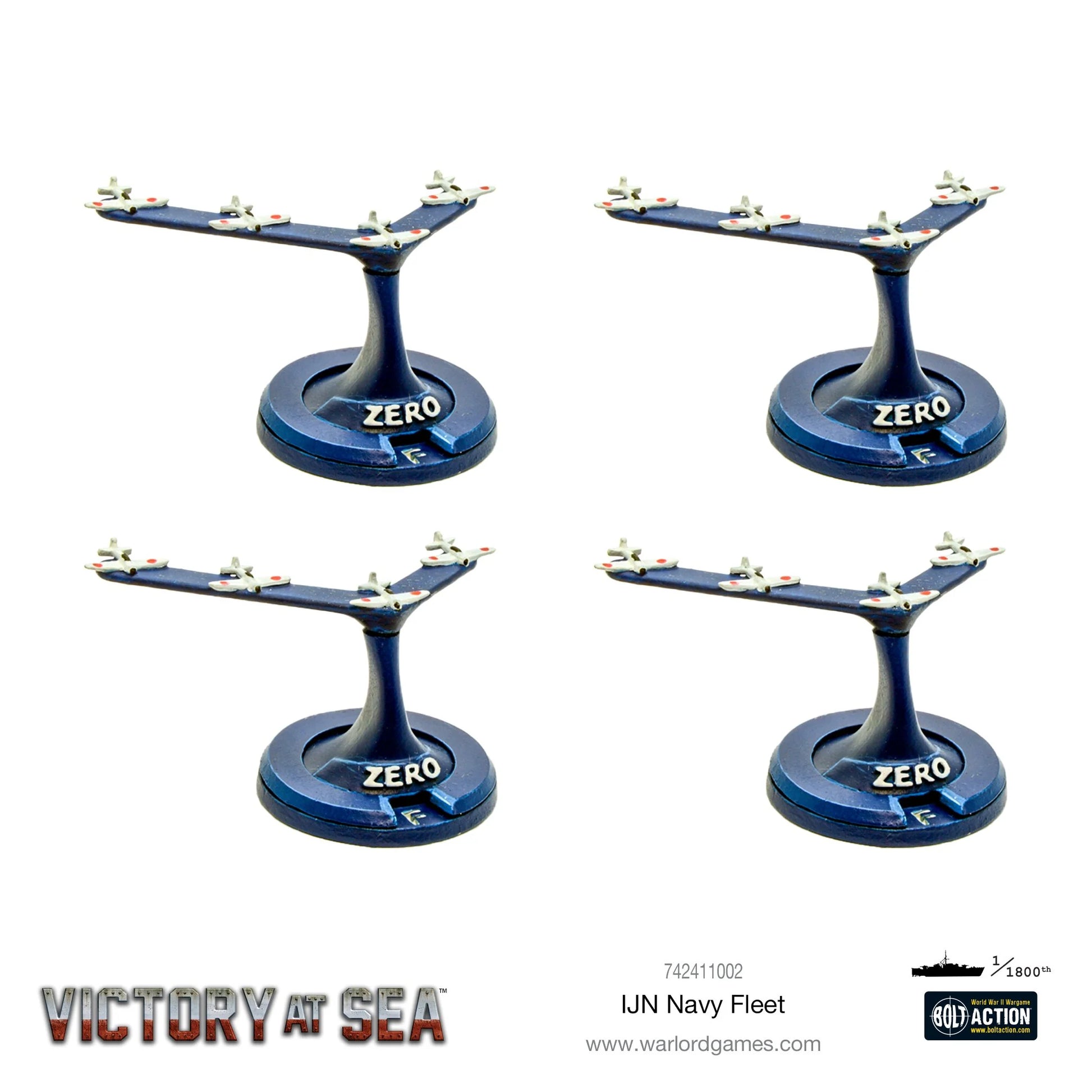 4x lot myśliwców Mitsubishi A6M2 Zero na podstawkach – Victory at Sea IJN Navy Fleet
