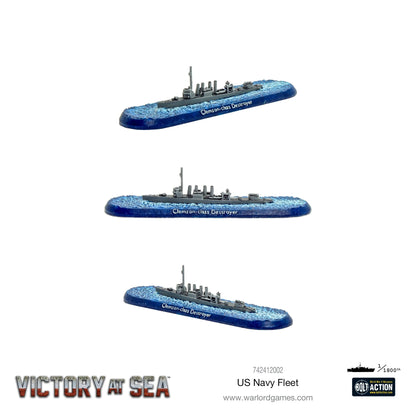 Niszczyciel klasy Clemson – model żywiczny Victory at Sea w skali 1/1800, trzy ujęcia z różnych kątów
