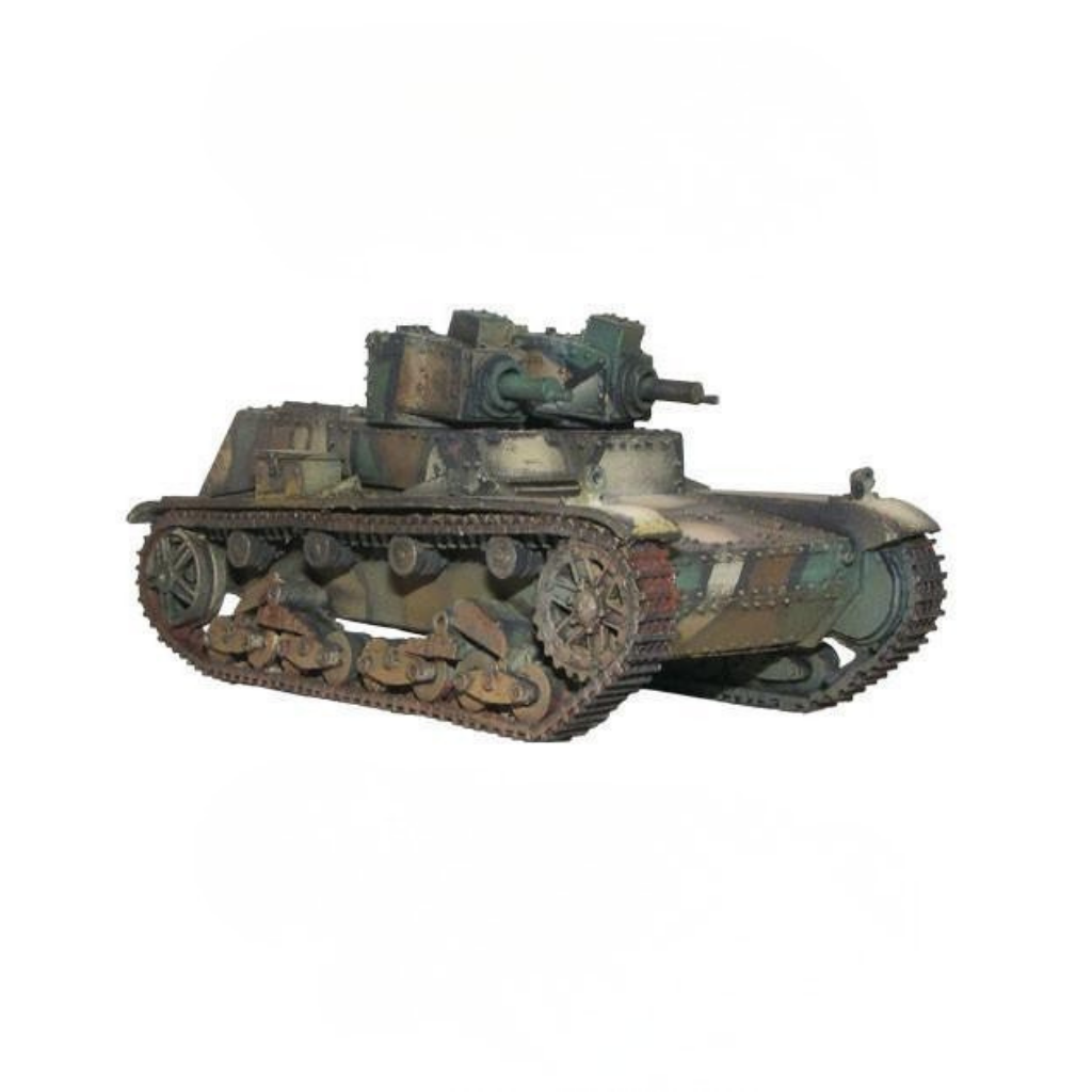 7TP Dwuwieżowy – model żywica+metal 28mm pomalowany w kamuflaż polski 1939, widok z boku, Bolt Action Warlord Games
