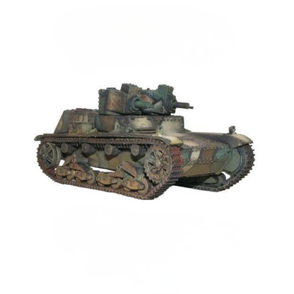 7TP Dwuwieżowy – model żywica+metal 28mm pomalowany w kamuflaż polski 1939, widok z boku, Bolt Action Warlord Games
