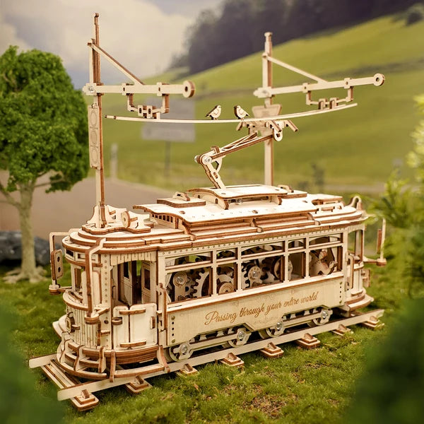 Klasyczny Tramwaj Miejski ROKR LK801 – schemat wymiarów modelu: 29 x 16,5 x 25 cm z oznaczeniami na białym tle