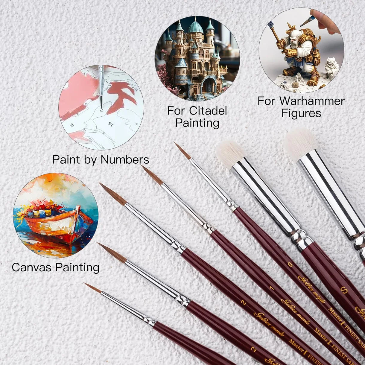 Zbliżenie na pędzel do dry brushingu Golden Maple z włosiem kozim i podwójnym metalowym ferrule – K-Series rozmiar S
