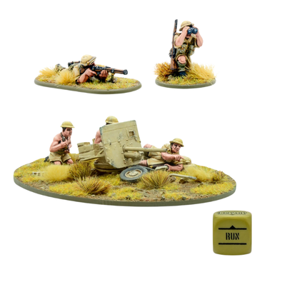 8th Army Weapons Teams – armata QF 2-pdr z obsługą i zespół snajperski, figurki 28mm Bolt Action Warlord Games
