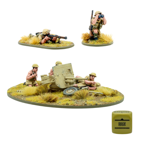 8th Army Weapons Teams – armata QF 2-pdr z obsługą i zespół snajperski, figurki 28mm Bolt Action Warlord Games

