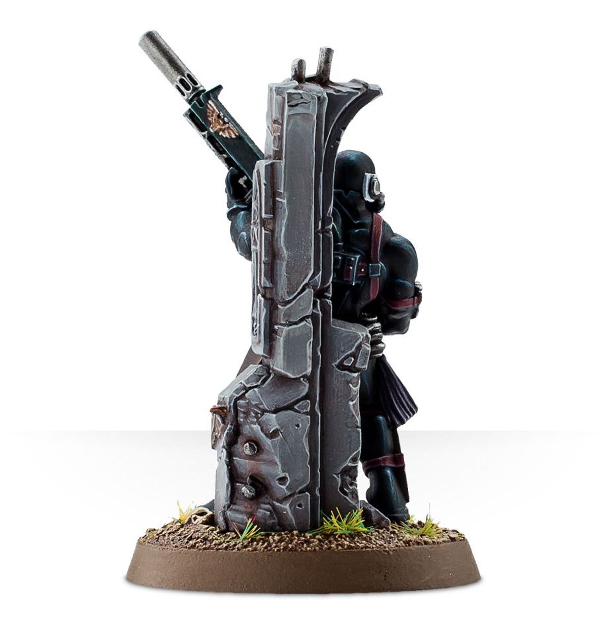 Vindicare Assassin Imperial Agents Warhammer 40K – widok z tyłu, kombinezon i ekwipunek, 52-10