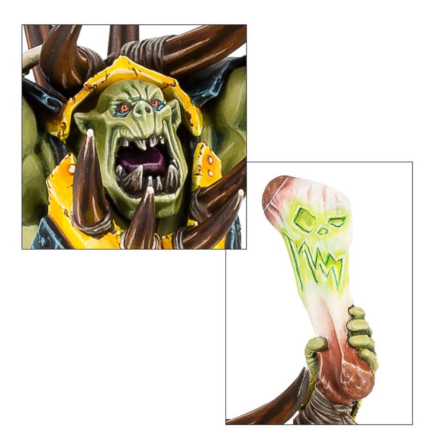 Orruk Warchanter - zbliżenie twarzy oruka i świecącego Gorkstikk
