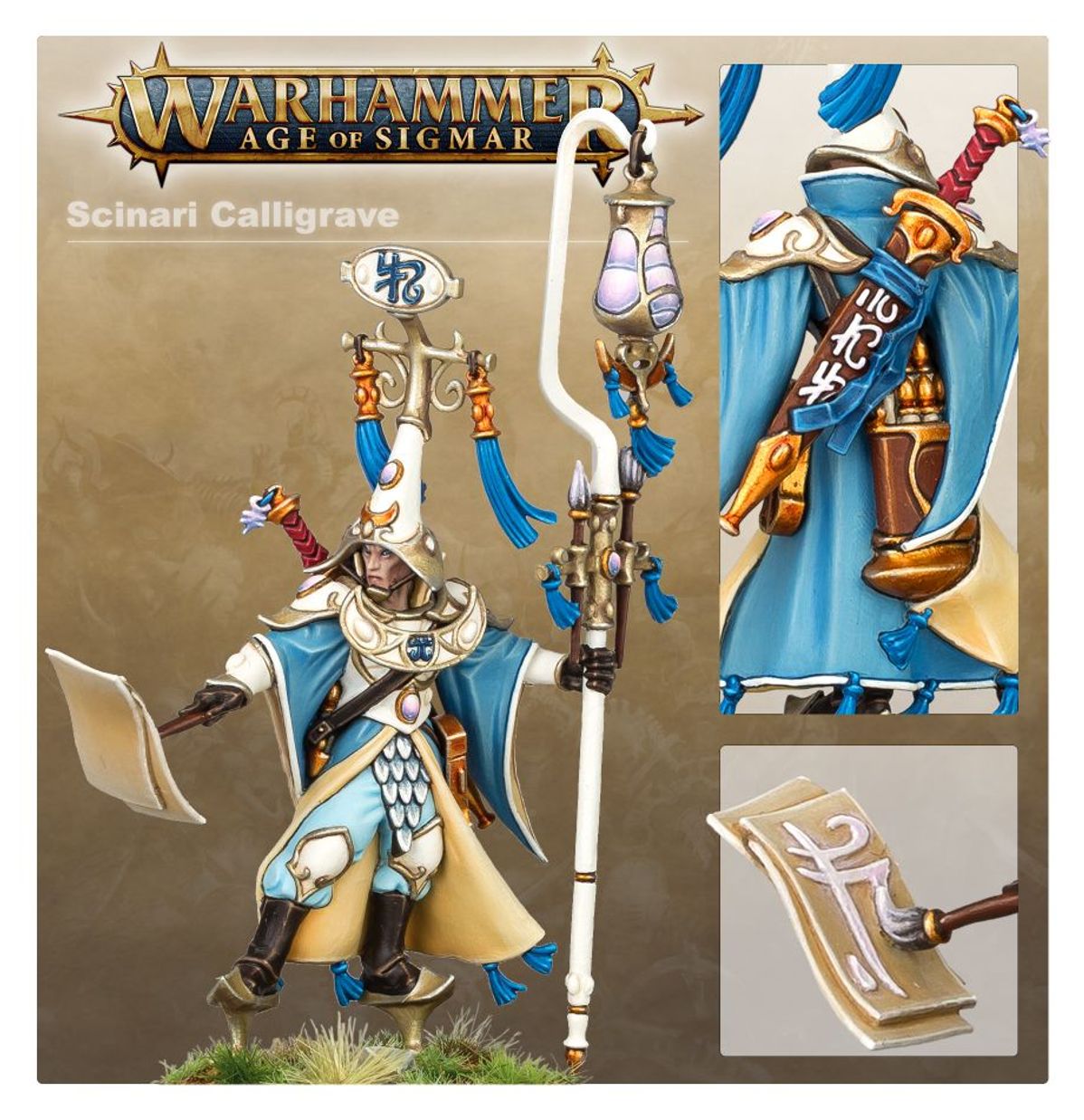 Scinari Calligrave Lumineth Realm-Lords Warhammer AoS – detale ekwipunku i runy, 87-13