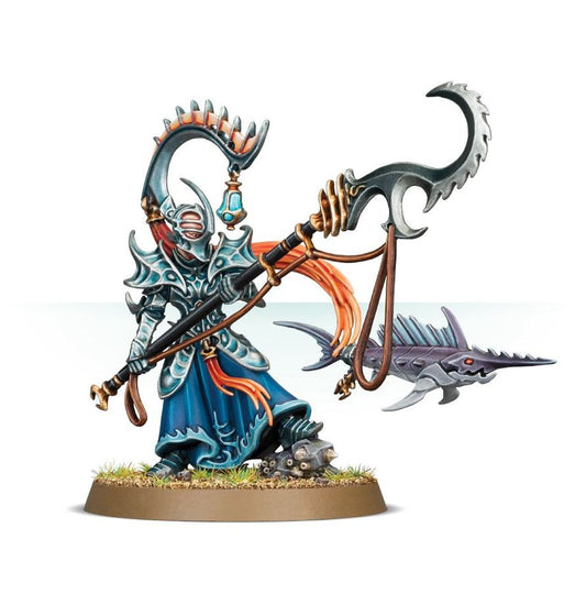 Isharann Soulrender - widok z przodu z talúnhook Rakerdart i hełmem z lurelight