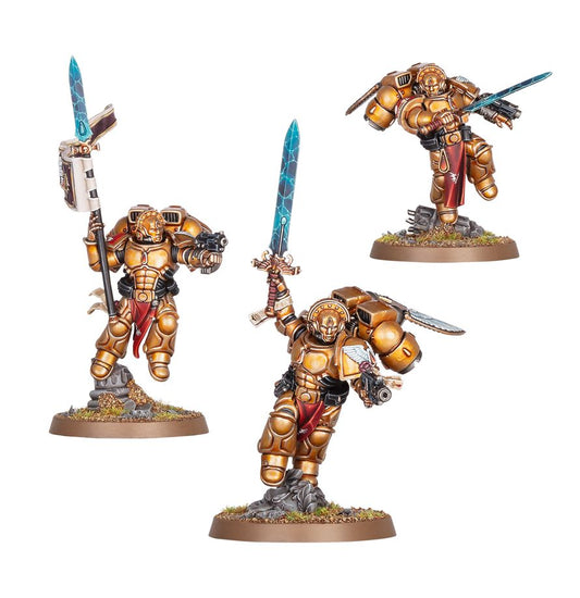 Sanguinary Guard - 3 figurki złoty pancerz sztandar z włócznią miecz z niebieską energią i włócznia z energią Blood Angels Warhammer 40000