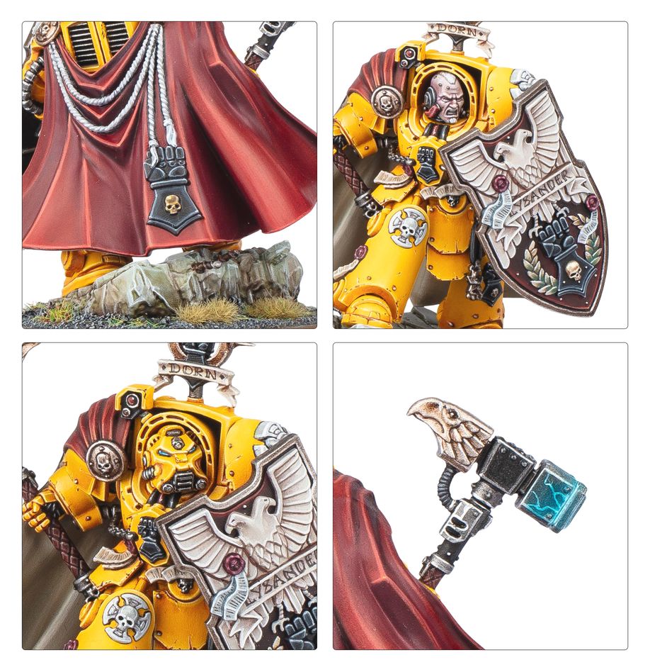 Games Workshop Darnath Lysander – widok z boku figurki Imperial Fists, detal zbroi i młota Fist of Dorn, Warhammer 40,000
