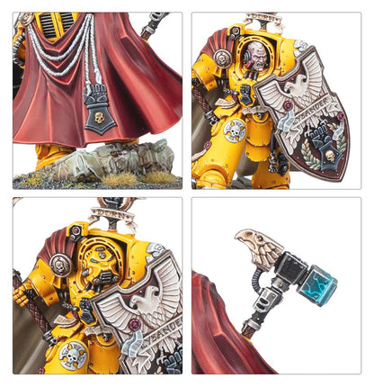 Games Workshop Darnath Lysander – widok z boku figurki Imperial Fists, detal zbroi i młota Fist of Dorn, Warhammer 40,000
