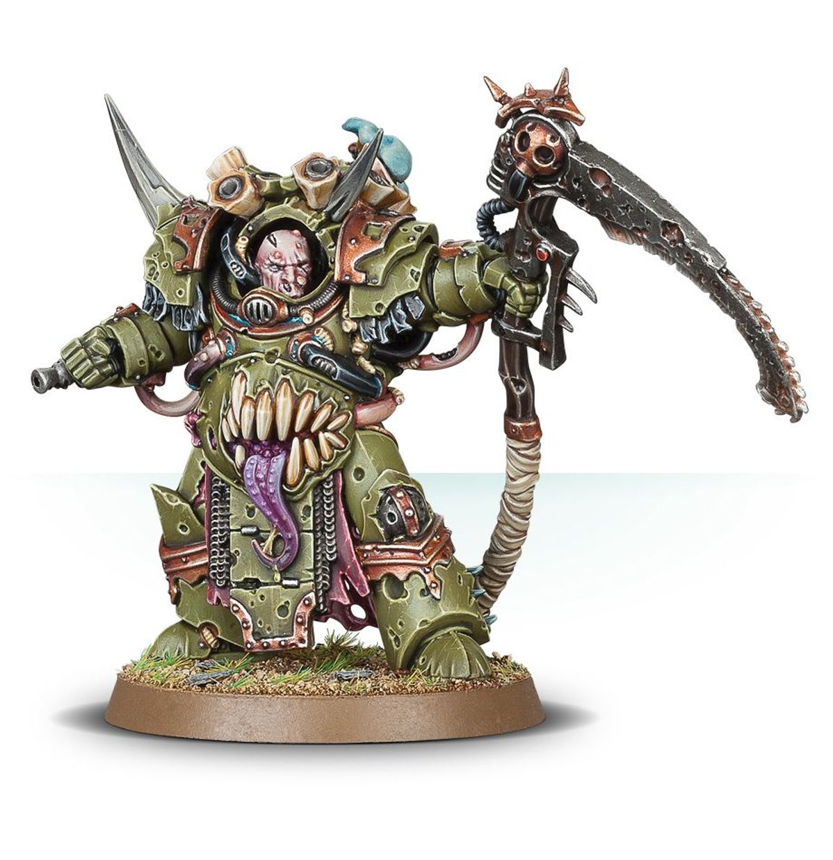 Deathshroud Terminator Death Guard - model z plaguespurt gauntlet widok z boku - Warhammer 40,000