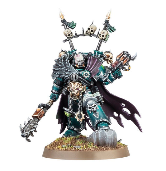 Chaos Lord - turkusowy pancerz młot plazmowy pistolet i łysa głowa Chaos Space Marines Warhammer 40000