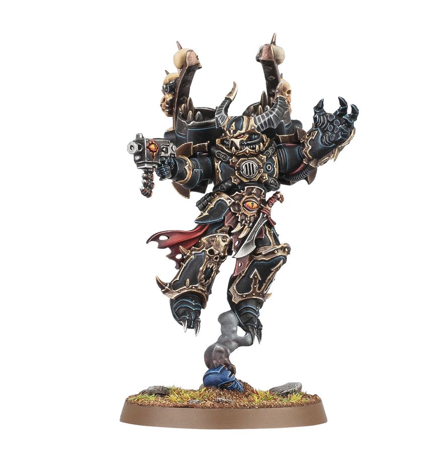 Chaos Lord with Jump Pack - czarny pancerz pistolet boltowy power fist hełm z rogami i czerwona peleryna Chaos Space Marines Warhammer 40000