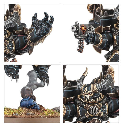 Chaos Lord with Jump Pack - zbliżenia power fist z pazurami pistolet boltowy nogi z deptaniem wroga i hełm z rogami czarny pancerz