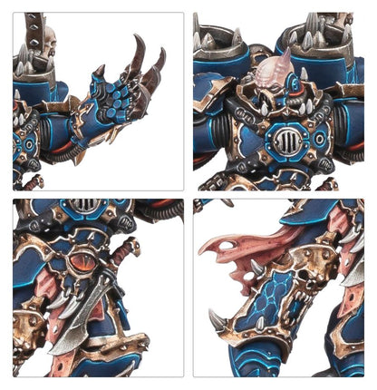 Chaos Lord with Jump Pack - zbliżenia szpona błyskawiczna łysa głowa z rogiem tors z okiem chaosu i różowa peleryna z czaszką