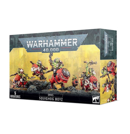 Squighog Boyz - pudełko Warhammer 40000 Orks 5 modeli czerwone squigi zielona skóra żółte tło 5 Miniatures Games Workshop