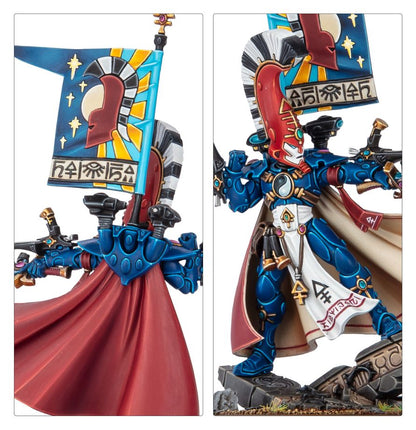 Asurmen Feniks Lord - zbliżenie sztandaru z runicznym napisem i torsu z symbolem yin-yang i szatą