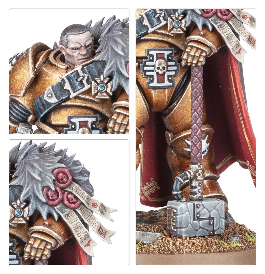 Inquisitor Coteaz - zbliżenia twarz z monokularem naramiennik z symbolem Inkwizycji i czaszką oraz młot Nemesis Imperial Agents