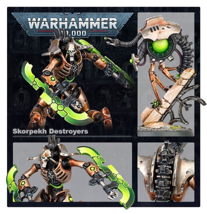 Skorpekh Destroyers Necrons - kolaż detali modeli i Plasmacyte - Warhammer 40,000