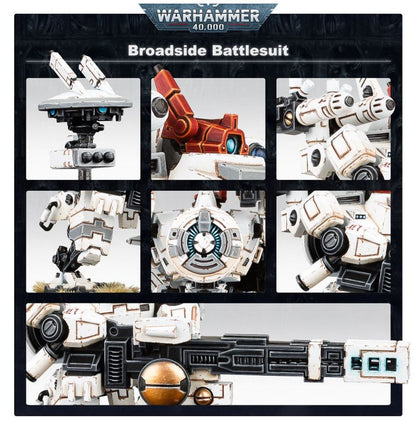 XV88 Broadside Battlesuit - plansza 7 kadrów Shield Drone rail rifle missile pod particle accelerator smart missile T'au Warhammer 40000