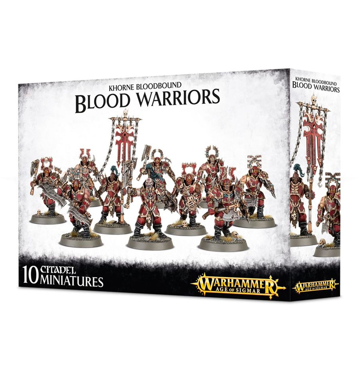 Khorne Bloodbound Blood Warriors - pudełko zestawu 10 miniatur Warhammer Age of Sigmar z chorągwią Khorne i Goreglaive