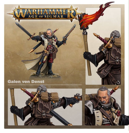 Galen ven Denst – detale modelu z pistoletem i pochodnią – Warhammer Age of Sigmar