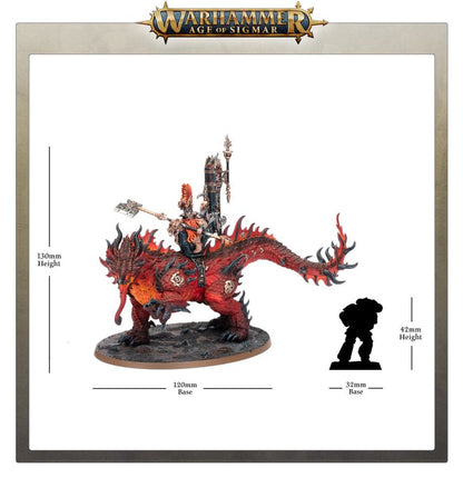 Auric Runefather on Magmadroth - skala 130mm wysokość 120mm podstawka vs Space Marine 42mm wysokość 32mm podstawka Warhammer Age of Sigmar porównanie rozmiarów