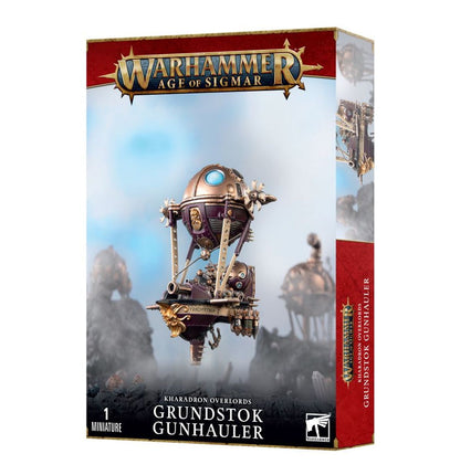 Grundstok Gunhauler - pudełko Warhammer Age of Sigmar Kharadron Overlords niebiesko-czerwone 1 Miniature Grundstok Gunhauler w locie Games Workshop