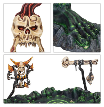Orruk Warclans Manifestations - zbliżenia czaszki Gork-Roara palców Foot of Gork i totemu Morkspit Marsh