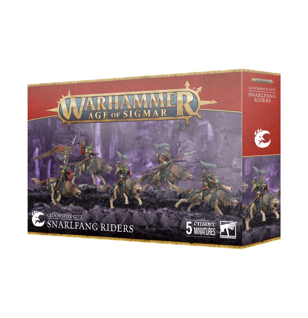 Snarlfang Riders Gloomspite Gitz - pudełko zestawu 5 miniatur Warhammer Age of Sigmar