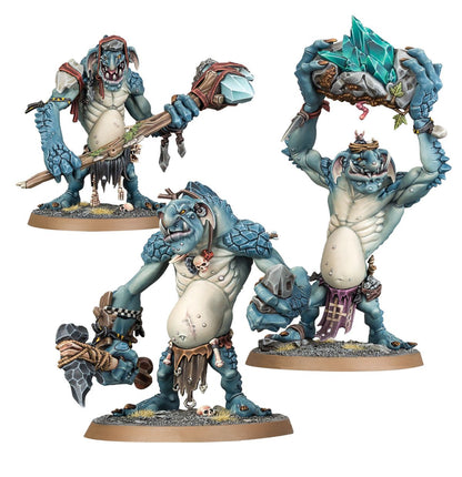 Rockgut Troggoths - 3 modele troggów z kamiennymi łapami: z maczugą, z głazem z kryształami i z siekierą na linie - Warhammer Age of Sigmar