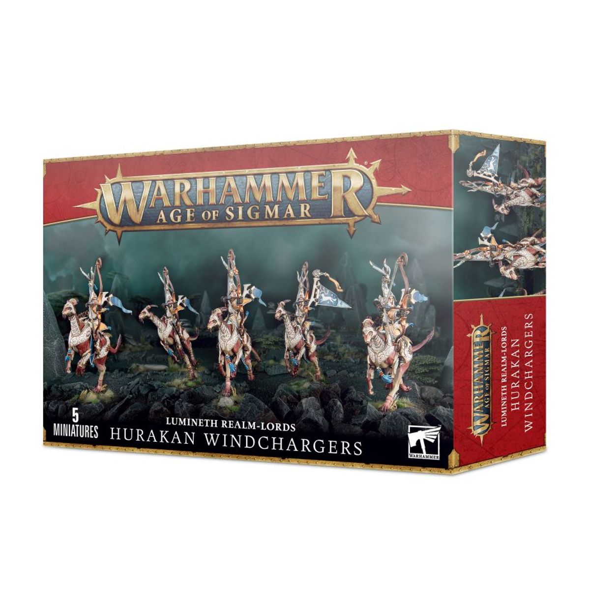 Hurakan Windchargers Lumineth Realm-lords - pudełko zestawu 5 miniatur na treerunners - Warhammer Age of Sigmar