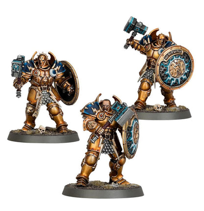 Annihilators Stormcast Eternals - 3 modele z meteoric hammers i tarczami w złotej zbroi - Warhammer Age of Sigmar
