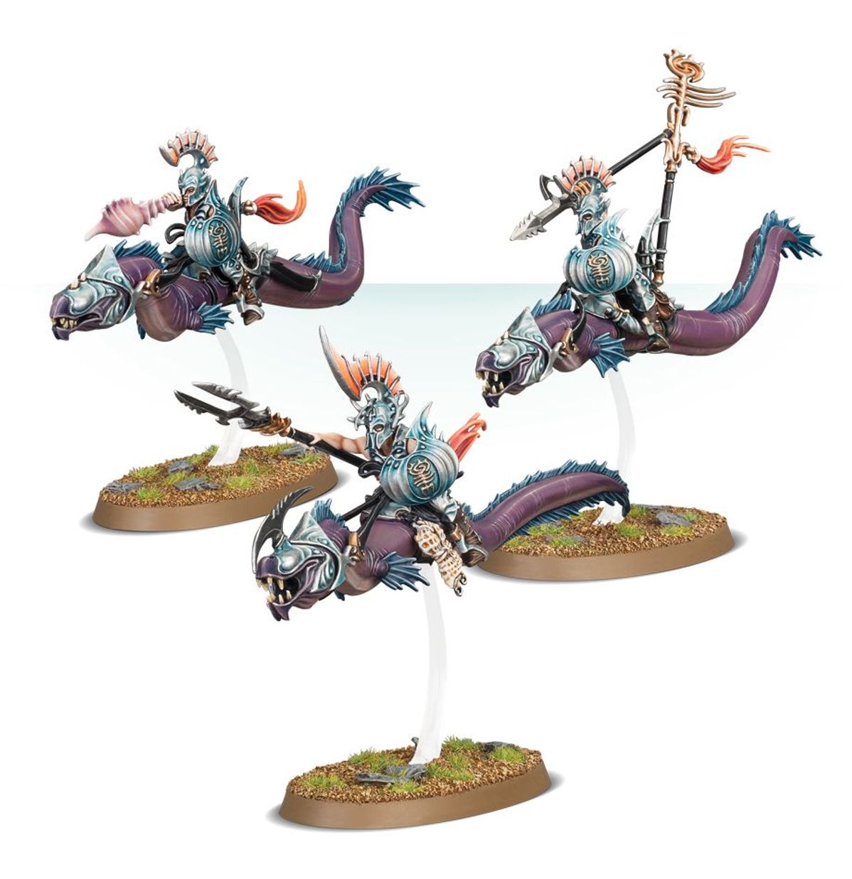 Akhelian Morrsarr Guard - 3 modele jeźdźców na Fangmora Eels z volt-spears i galv-shields - Warhammer Age of Sigmar