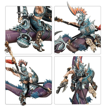 Akhelian Morrsarr Guard - kolaż 4 detali: pancerz jeźdźca, hełm z grzebieniem, galv-shield i nogi w kolczudze - Warhammer Age of Sigmar