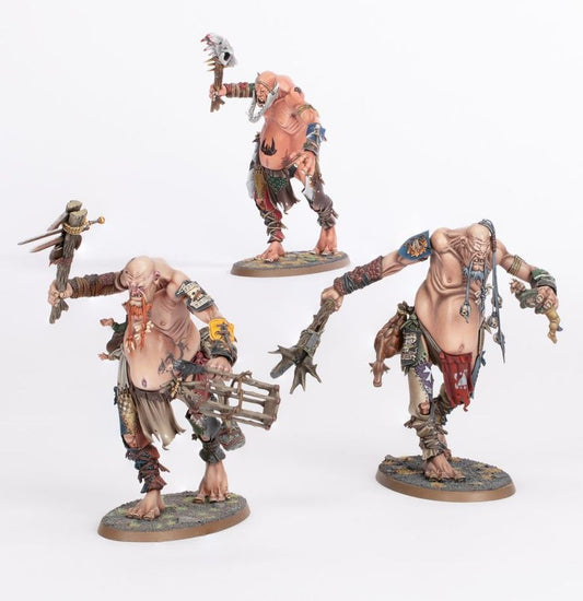 Sons of Behemat - 3 Mancrusher Gargants z maczugą klatką i łańcuchem na białym tle Warhammer Age of Sigmar