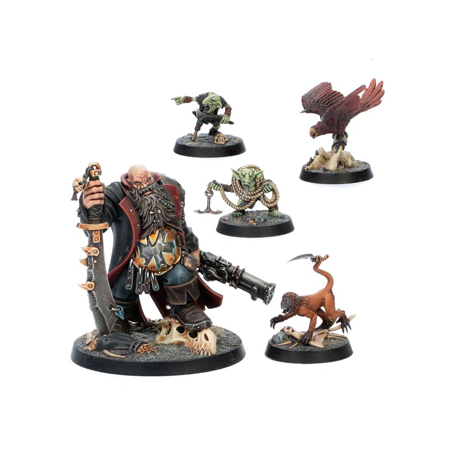 Blackpowder's Buccaneers - Gorlok z mieczem i muszkietem plus goblin z liną gryfonem i psem myśliwskim