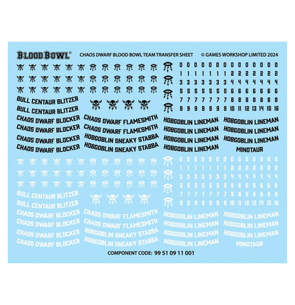 Chaos Dwarf Blood Bowl Team Transfer Sheet - arkusz kalkomanii z nazwami pozycji i numerami