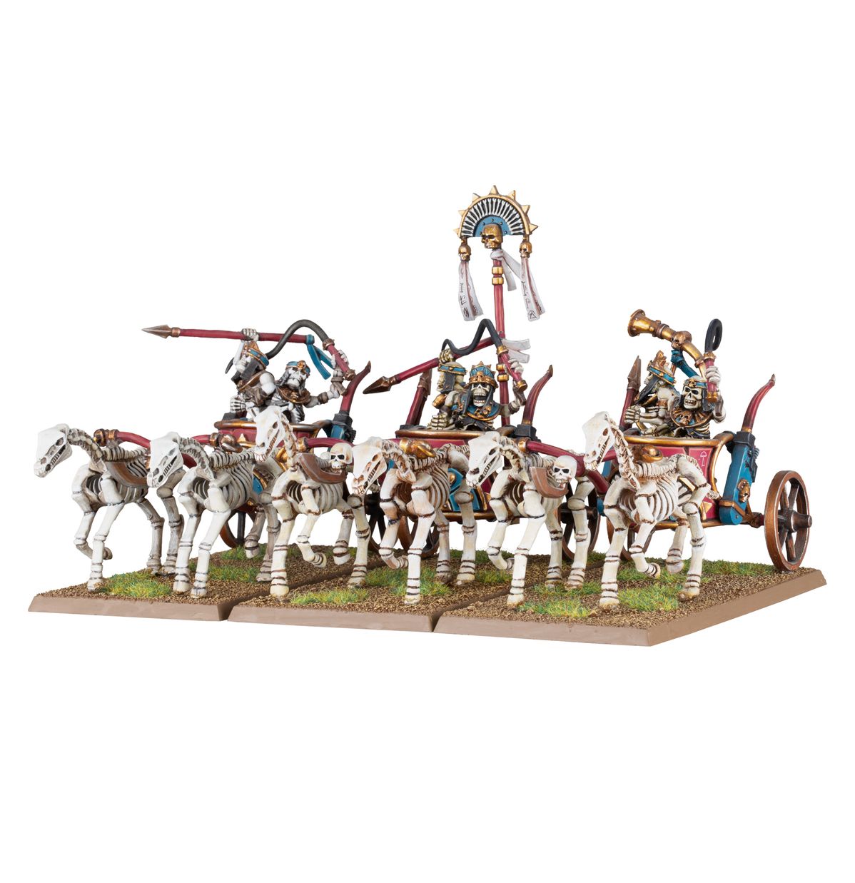 Games Workshop Skeleton Chariots Tomb Kings of Khemri – oficjalne zdjęcie produktu, niesklejone elementy zestawu rydwanów szkieletów, Warhammer The Old World

