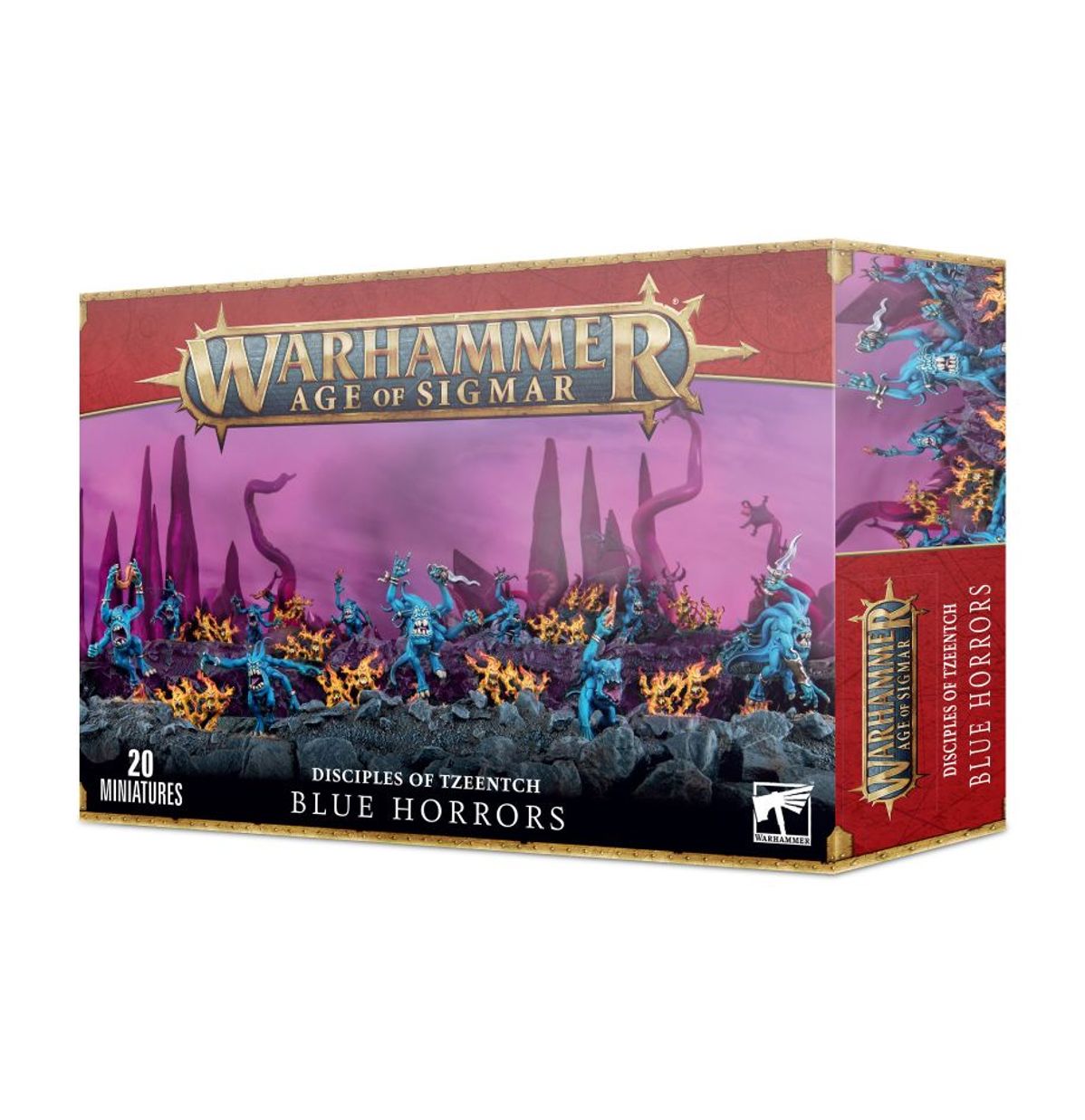 Blue Horrors Disciples of Tzeentch - pudełko zestawu 20 miniatur Warhammer Age of Sigmar z niebieskimi i ognistymi demonami