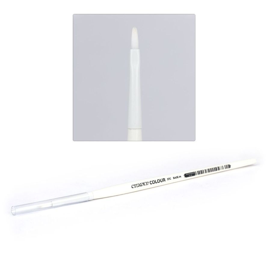 Citadel STC M Base Brush - syntetyczny pędzel do bazowania modeli Warhammer rozmiar M z białą rączką Games Workshop