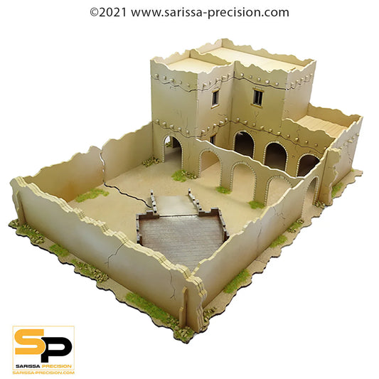 Alamo East Side Hospital A021 28mm MDF - Wschodni Szpital Alamo - złożony model widok frontu Sarissa Precision
