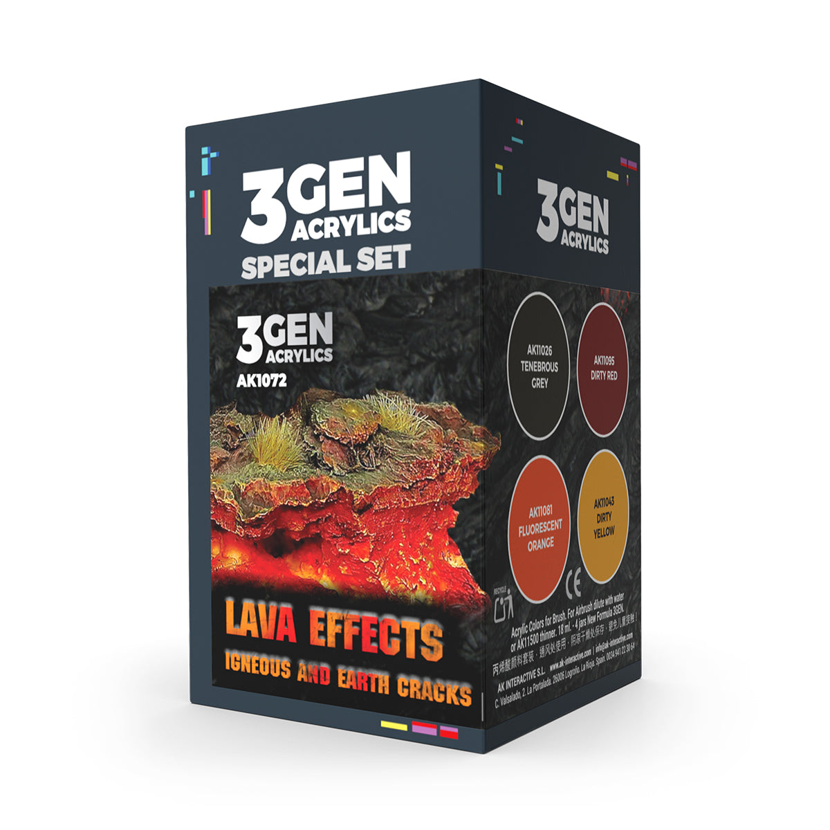 Lava Effects AK Interactive 3Gen Acrylics Special Set AK1072 - zestaw 4 farb akrylowych do efektów lawy i pęknięć ziemi - AK Interactive
