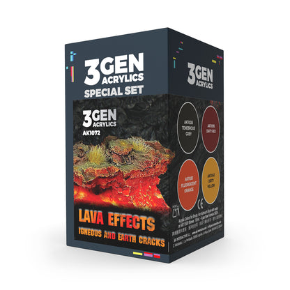 Lava Effects AK Interactive 3Gen Acrylics Special Set AK1072 - zestaw 4 farb akrylowych do efektów lawy i pęknięć ziemi - AK Interactive

