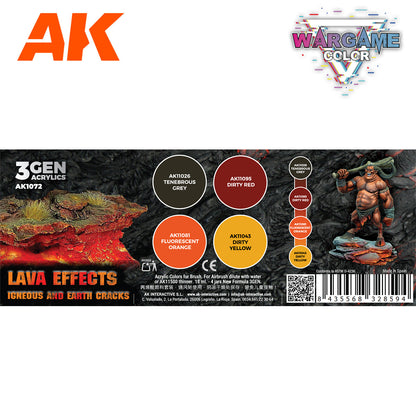 Lava Effects AK1072 zawartość zestawu Wargame Color - AK11026 Tenebrous Grey, AK11095 Dirty Red, AK11081 Fluorescent Orange, AK11043 Dirty Yellow - AK Interactive
