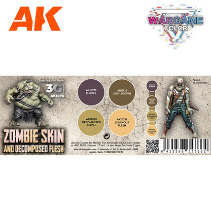 Zombie Skin AK1076 zawartość zestawu Wargame Color - AK11073 Purple, AK11125 Grey Brown, AK11058 Decomposed Flesh, AK11051 Luminous Flesh - AK Interactive
