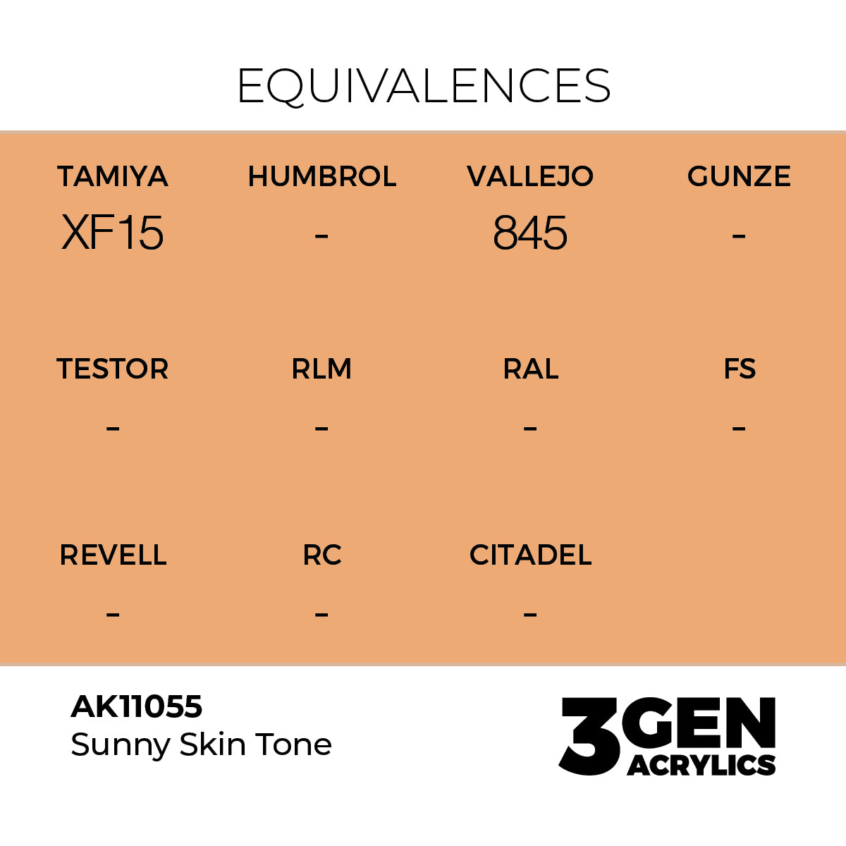 Sunny Skin Tone AK11055 tabela ekwiwalentów - odpowiedniki Tamiya XF15, Vallejo 845 - AK Interactive

